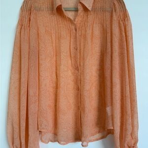 EXPRESS Sheer Paisley Balloon Sleeve Pintuck Shirt